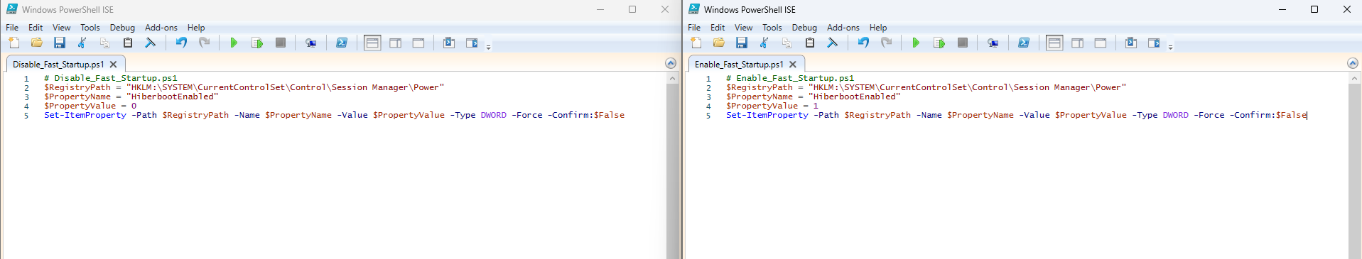 PowerShell scripts for enabling or disabling Fast Startup